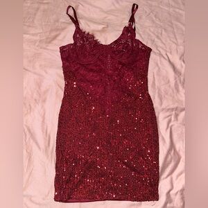 Fashion Nova Burgundy Sequin Mini Dress